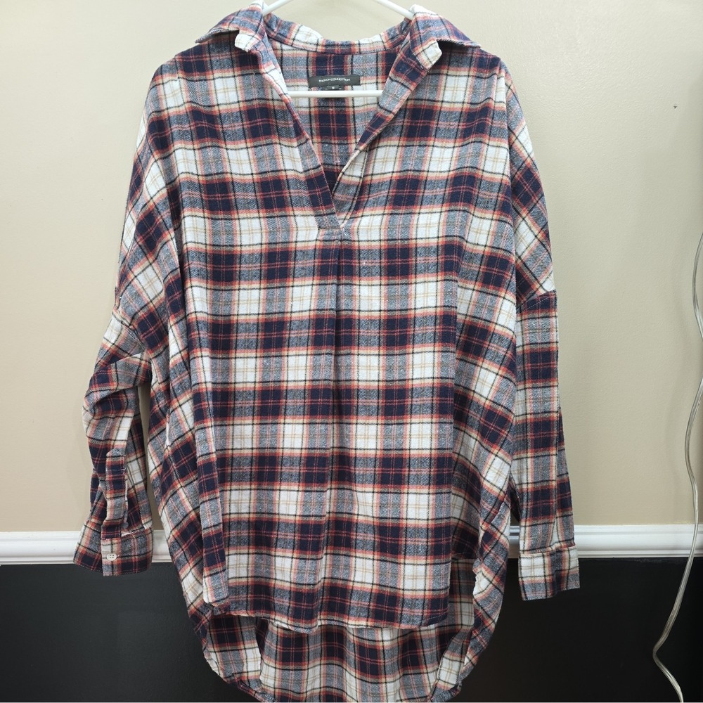 French Connection  Rhodes Oversized Plaid Check Shirt Blouse Size Large